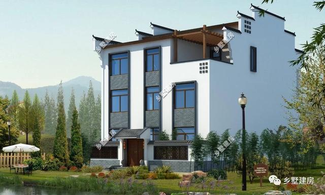 360平農(nóng)村四合院別墅設(shè)計圖，黛瓦白墻，簡約大方，還有陽光房+健身房
