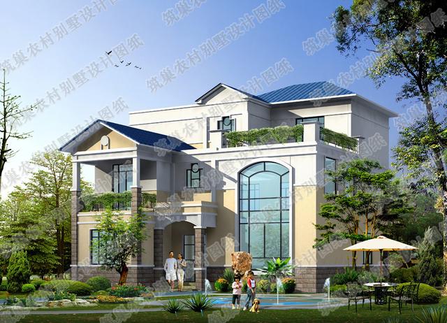 復式三層別墅設計圖35萬2廳6臥14×14帶涼亭套房，是你理想中的房子么？