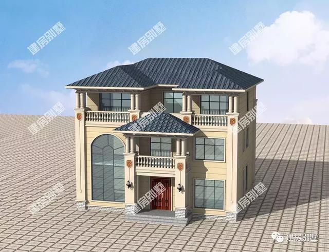 13×12.9米三層農(nóng)村別墅設(shè)計(jì)圖，雙涼亭搭配露臺(tái)，外觀豪華大氣