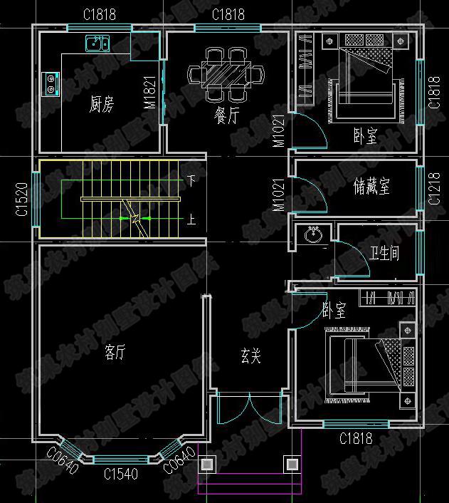 農(nóng)村二層別墅圖，20萬133㎡2廳5臥帶挑空客廳落地窗，一起來看看