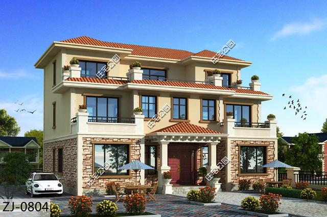 15x12米農(nóng)村別墅戶型圖，8室2廳8衛(wèi)帶露臺(tái)，造型美觀大氣，內(nèi)部合理舒適