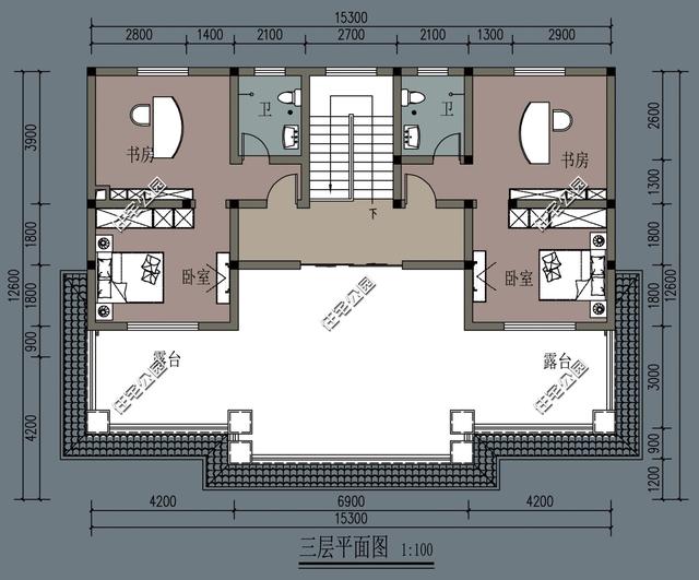 15x12米農(nóng)村別墅戶型圖，8室2廳8衛(wèi)帶露臺(tái)，造型美觀大氣，內(nèi)部合理舒適