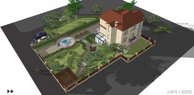 12X10三層西班牙風(fēng)格別墅圖，戶型方正、緊湊實用，有露臺有陽光房有院子，一家共享天倫~