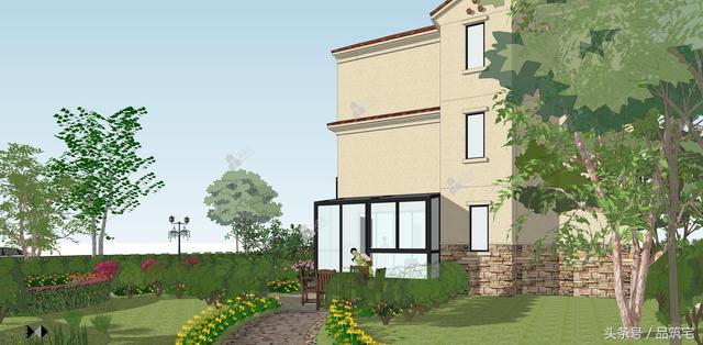 12X10三層西班牙風(fēng)格別墅圖，戶型方正、緊湊實用，有露臺有陽光房有院子，一家共享天倫~