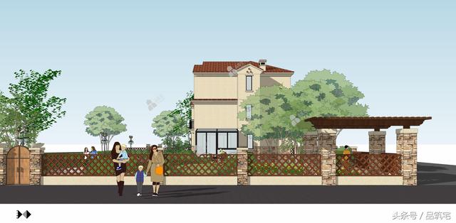 12X10三層西班牙風(fēng)格別墅圖，戶型方正、緊湊實用，有露臺有陽光房有院子，一家共享天倫~