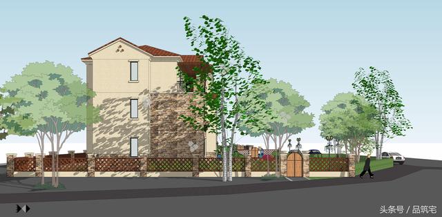 12X10三層西班牙風(fēng)格別墅圖，戶型方正、緊湊實用，有露臺有陽光房有院子，一家共享天倫~