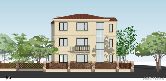 12X10三層西班牙風(fēng)格別墅圖，戶型方正、緊湊實用，有露臺有陽光房有院子，一家共享天倫~