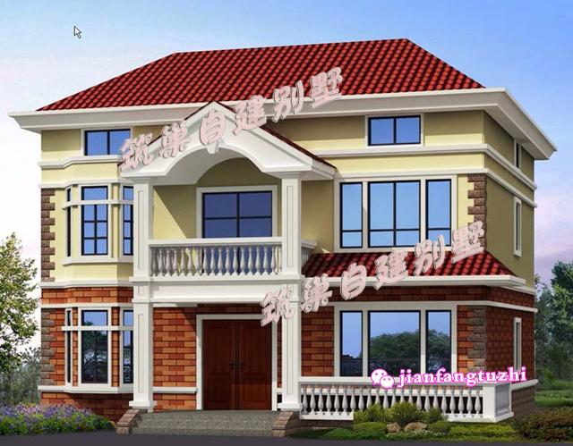 130㎡12x11米帶陽(yáng)臺(tái)簡(jiǎn)潔三層鄉(xiāng)村別墅外觀效果圖，造價(jià)25萬(wàn)