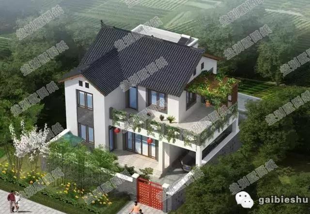 中式二層農(nóng)村小別墅設(shè)計(jì)圖，20萬100㎡2廳5臥帶前后院