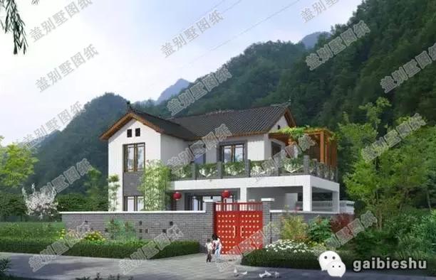 中式二層農(nóng)村小別墅設(shè)計(jì)圖，20萬100㎡2廳5臥帶前后院