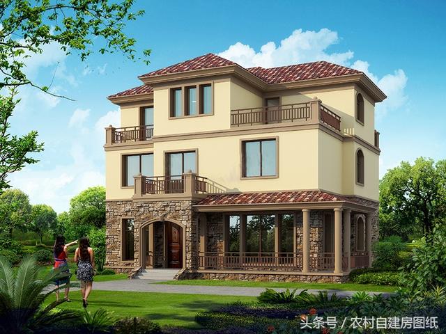 一款地中海風(fēng)格三層農(nóng)村別墅圖，13.5X10米，這樣的你喜歡嗎？