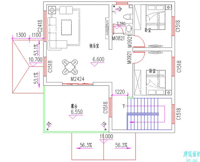 三層3廳6臥別墅圖紙，占地100平造價(jià)40萬左右，地下室+挑空客廳+娛樂室