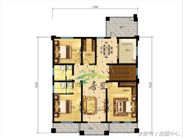 適用于兩代人居住的三層別墅圖，門第建造非常漂亮，內(nèi)部功能區(qū)齊全