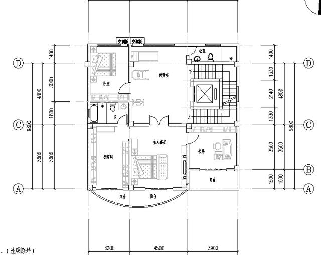 四層農(nóng)村別墅設(shè)計圖帶車庫陽臺書房衣帽間