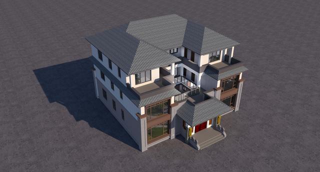 三層新中式別墅合院設計圖，階梯式外觀時尚大氣，內部功能房齊全