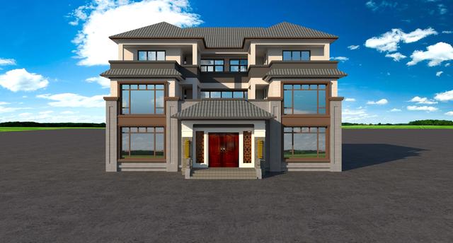 三層新中式別墅合院設計圖，階梯式外觀時尚大氣，內部功能房齊全