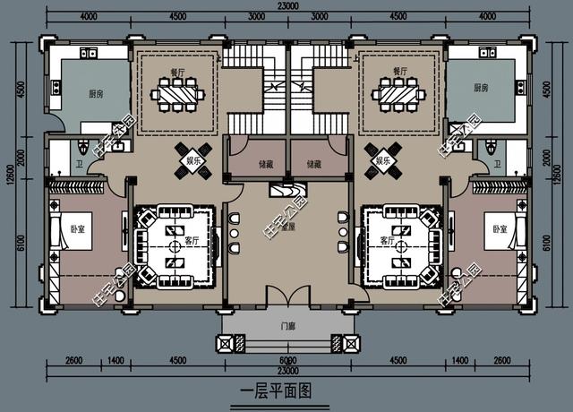 23x14米農村雙拼別墅圖，內部配套房間齊全，奢華生活體驗