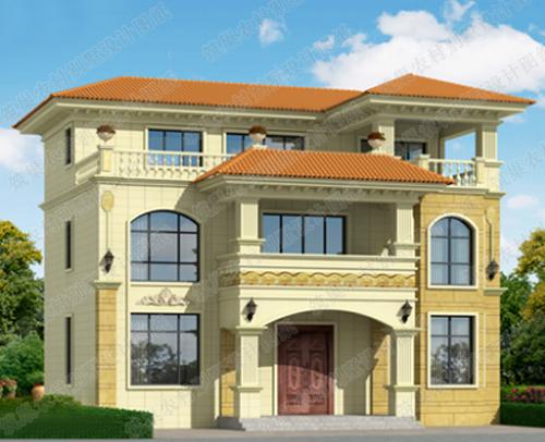 二層半 三層12×8米2廳7臥帶涼亭別墅設(shè)計(jì)圖，造價(jià)30萬左右，外觀溫暖低調(diào)，大氣美觀