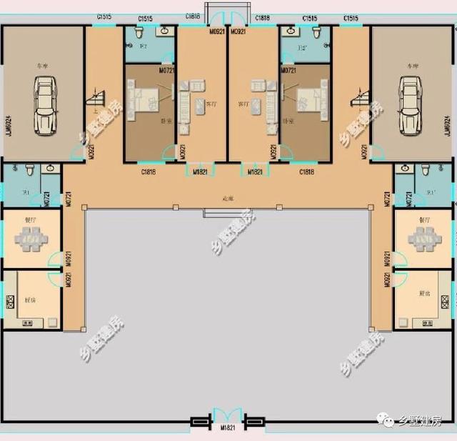 50萬農(nóng)村四合院雙拼別墅設(shè)計圖，小院露臺車庫一應(yīng)俱全