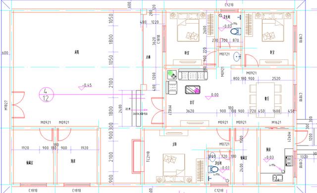 20萬一層帶庭院和副樓12×20米2廳3臥農(nóng)村別墅全套設(shè)計(jì)施工圖，采用坡屋頂，雅觀精致