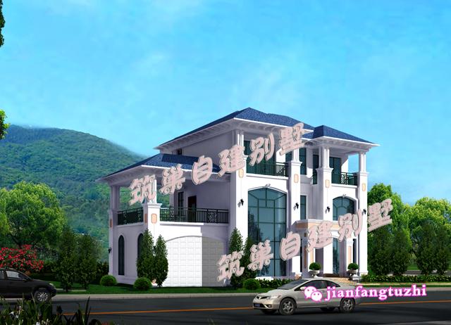 三層豪華農(nóng)村別墅全套設(shè)計(jì)圖，帶雙車(chē)庫(kù)，18x13米。