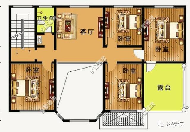 外觀簡單明了，帶挑空客廳、大露臺和車庫的農村自建別墅設計圖，你想要的樣子它都有