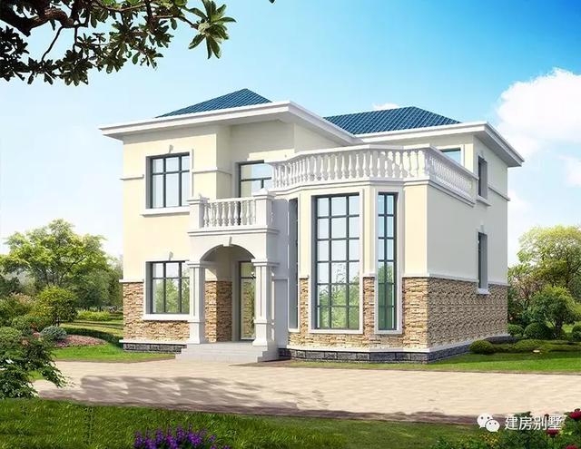 一款造價20多萬的兩層別墅設計圖，做成尖頂平頂都好看