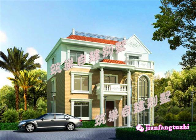 50萬(wàn)170㎡13x13米新農(nóng)村樓中樓三層別墅設(shè)計(jì)施工圖紙及效果圖，戶型實(shí)用，色彩明亮