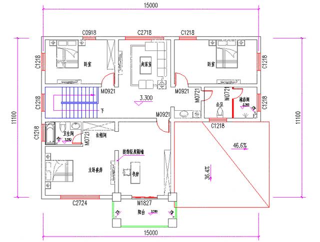 28萬15×11米3廳5臥帶主臥套房二層獨棟別墅設(shè)計效果圖，戶型雅觀精致
