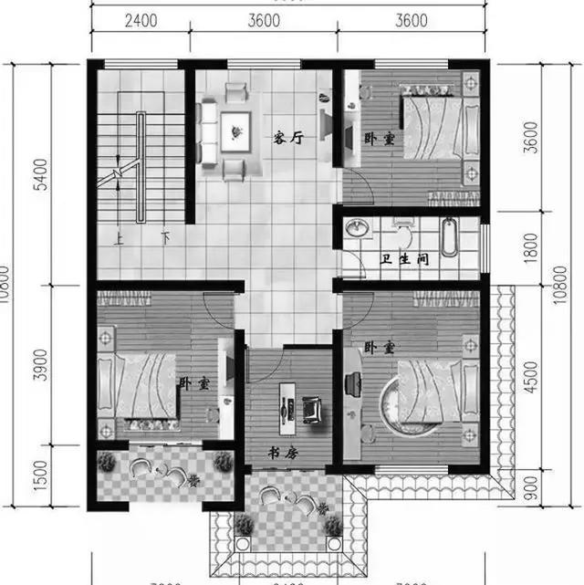 30萬(wàn)占地100㎡4廳6臥三層別墅設(shè)計(jì)圖,整體外觀簡(jiǎn)約而氣質(zhì)流露，坡屋頂設(shè)計(jì)增加美感