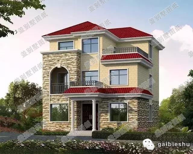 30萬(wàn)占地100㎡4廳6臥三層別墅設(shè)計(jì)圖,整體外觀簡(jiǎn)約而氣質(zhì)流露，坡屋頂設(shè)計(jì)增加美感