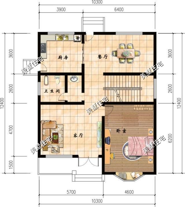 占地125平農(nóng)村歐式別墅設(shè)計圖，7室2廳帶書房，最大的一個亮點就是三樓有一個超大的露臺