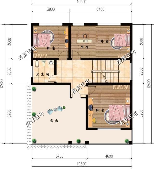 占地125平農(nóng)村歐式別墅設(shè)計圖，7室2廳帶書房，最大的一個亮點就是三樓有一個超大的露臺