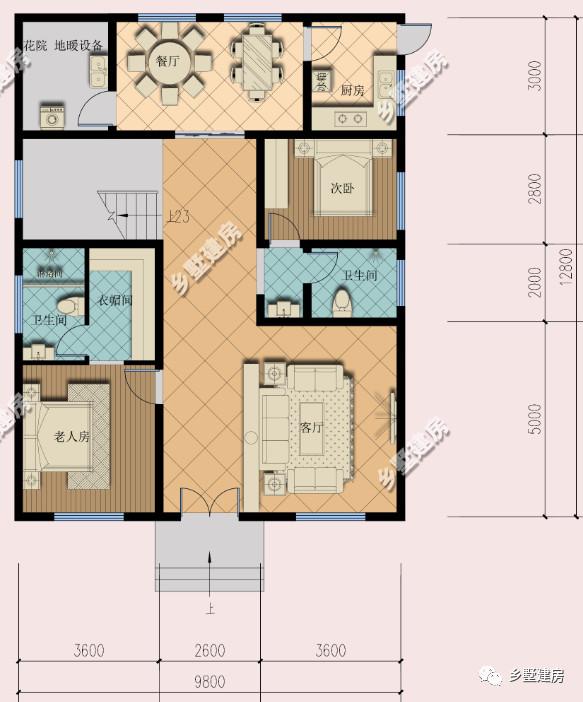 農村中式別墅設計圖，帶佛堂、茶室、花院，9X12米，造價只要38萬！