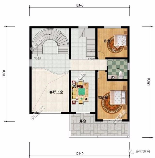 農(nóng)村三層別墅設(shè)計圖，挑空客廳樓上樓，書房露臺應(yīng)有盡有，造價只要48萬