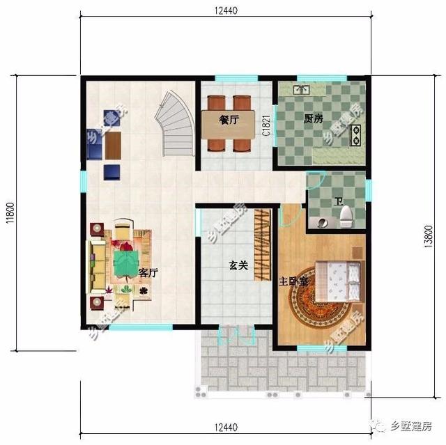 農(nóng)村三層別墅設(shè)計圖，挑空客廳樓上樓，書房露臺應(yīng)有盡有，造價只要48萬