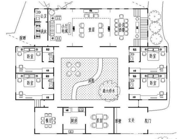 傳統(tǒng)中式四合院別墅設(shè)計圖，農(nóng)村自建房的優(yōu)選，你需要的它都有