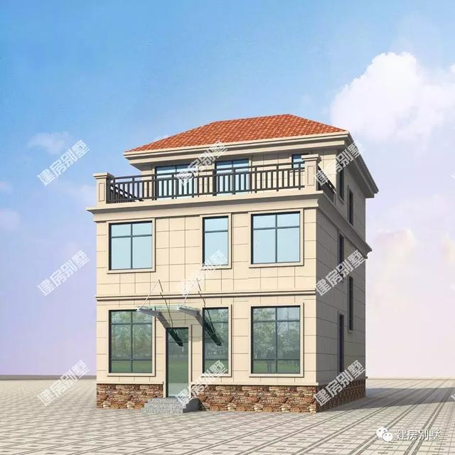 8.5×14.8米三層農(nóng)村別墅設(shè)計(jì)圖，宅基地面寬小，設(shè)計(jì)合理。