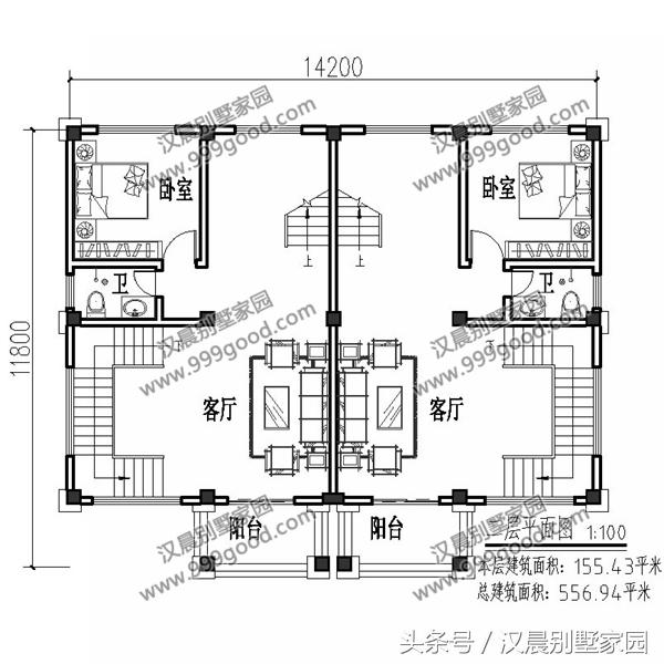 雙拼四層別墅自建房，14.2X11.8米，戶型方正，氣派落地窗，蓋好了后誰看誰眼紅！