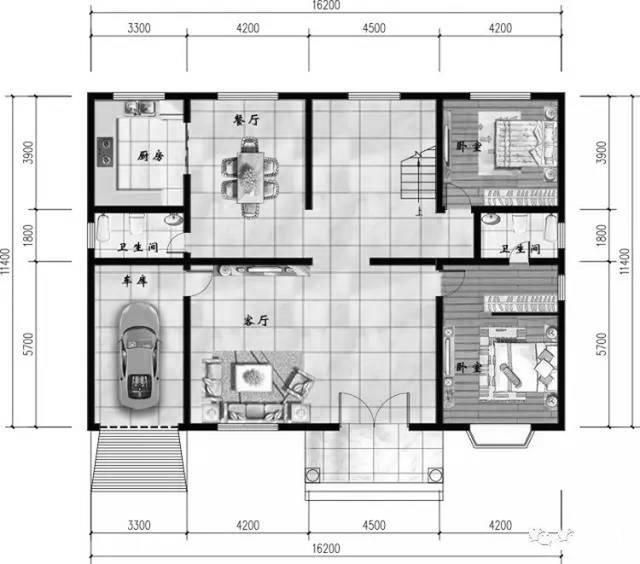 16×11米3廳7臥農(nóng)村二層自建房，造價35萬，帶閣樓