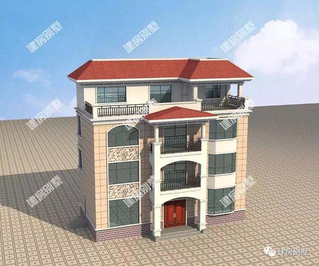 四層別墅設(shè)計圖，16×9.5米，外觀氣派，內(nèi)設(shè)小臺階，由里到外都很有檔次