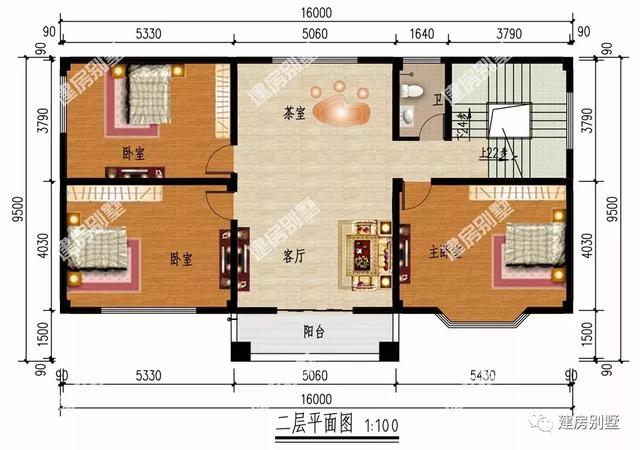 四層別墅設(shè)計圖，16×9.5米，外觀氣派，內(nèi)設(shè)小臺階，由里到外都很有檔次
