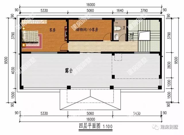 四層別墅設(shè)計圖，16×9.5米，外觀氣派，內(nèi)設(shè)小臺階，由里到外都很有檔次