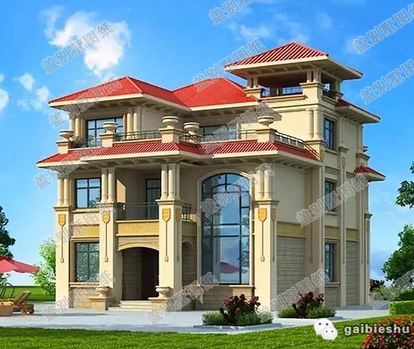 12×14米復(fù)式三層別墅設(shè)計圖，豪華氣派，時尚耐看，帶涼亭。