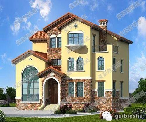 14×11米3廳5臥歐式田園三層農(nóng)村自建房，造價40萬，帶挑空客廳。