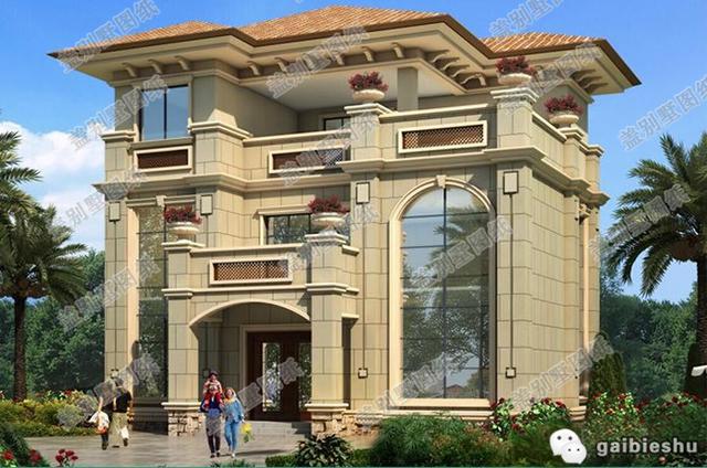 造價40萬3廳7臥開間進深13.5×12.1帶堂屋復式三層別墅設計圖