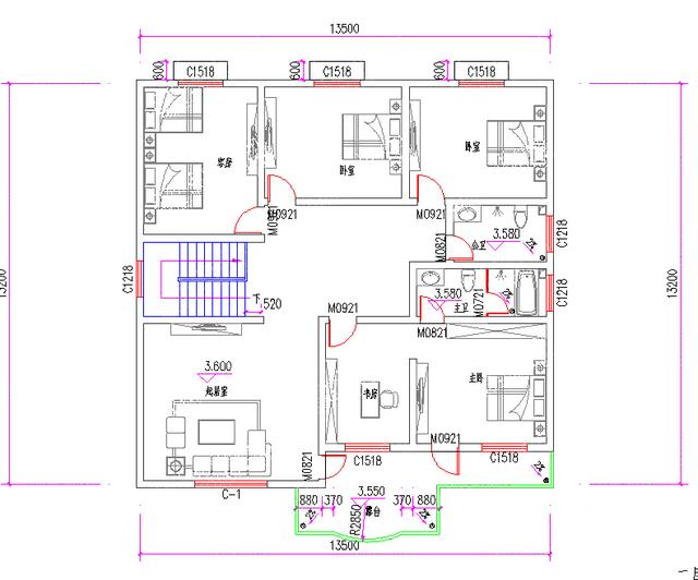 14×13米30萬3廳6臥帶臥室套房二層歐式田園風(fēng)格私家別墅施工效果圖