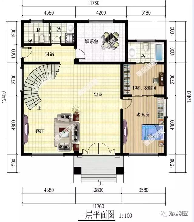 11.8×12.4米三層別墅設(shè)計(jì)圖，外觀和布局讓我膜拜，父母?jìng)冋娴淖∩线@樣的洋房真的是既方便又夠有面子