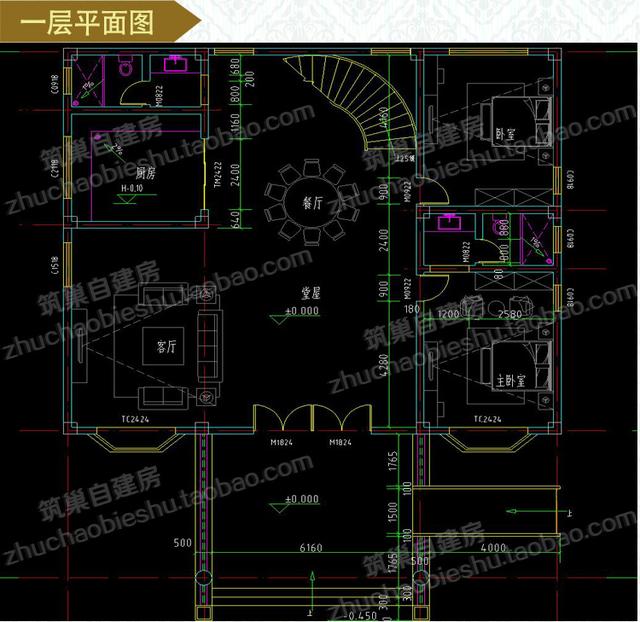 2款奢華三層開(kāi)間面寬約15米農(nóng)村私家別墅施工設(shè)計(jì)圖效果圖，帶有多個(gè)超大落地窗