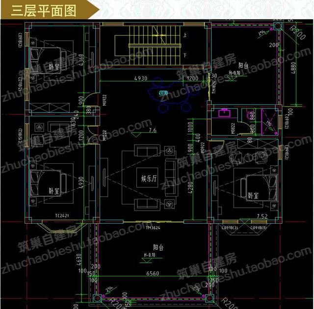 2款奢華三層開(kāi)間面寬約15米農(nóng)村私家別墅施工設(shè)計(jì)圖效果圖，帶有多個(gè)超大落地窗